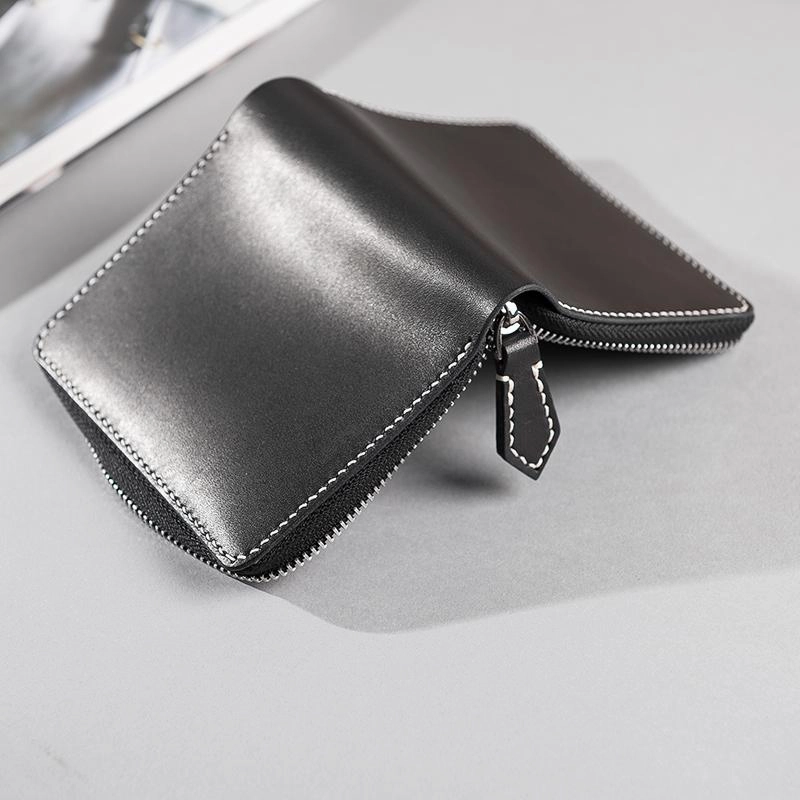 Cool Leather Mens Slim Leather Small Wallets Zipper billfold Wallets Bifold for Men