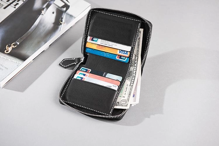 Cool Leather Mens Slim Leather Small Wallets Zipper billfold Wallets Bifold for Men