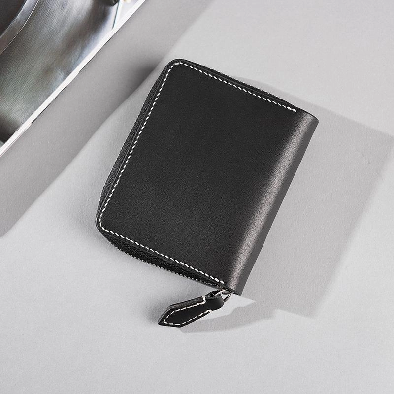 Cool Leather Mens Slim Leather Small Wallets Zipper billfold Wallets Bifold for Men