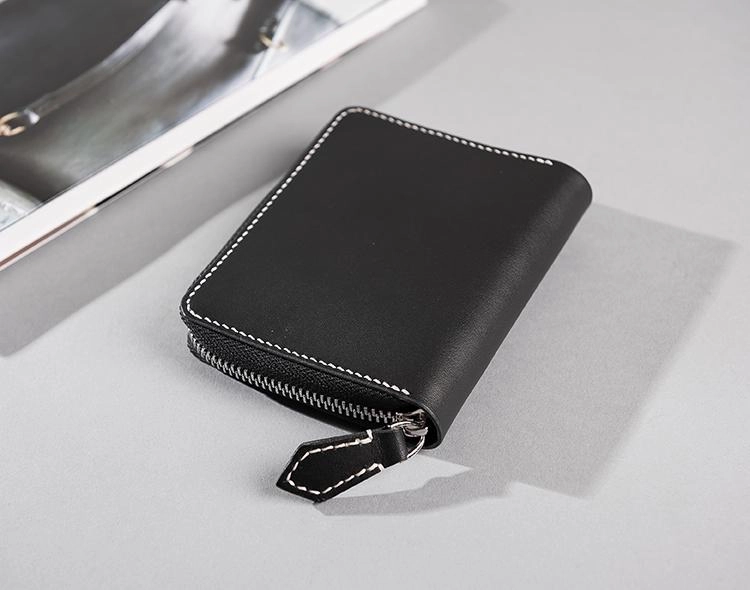 Cool Leather Mens Slim Leather Small Wallets Zipper billfold Wallets Bifold for Men