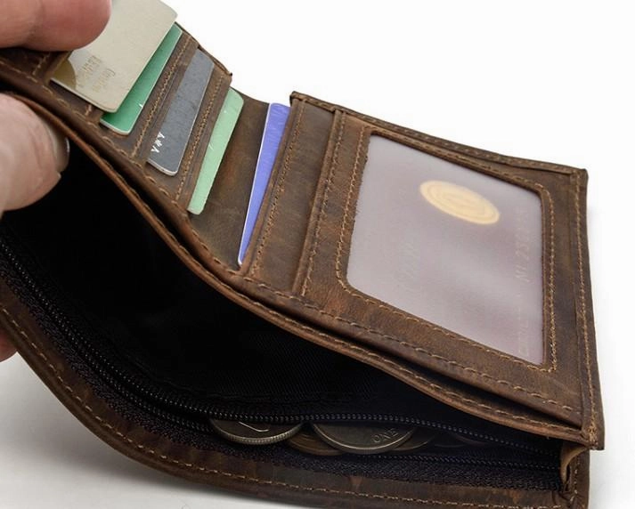Cool Leather Mens Small Bifold Wallet billfold Wallet Front Pocket Wallets for Men