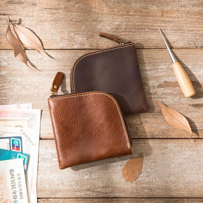 Cool Leather Mens Small Front Pocket Wallet Vintage billfold Wallets for Men