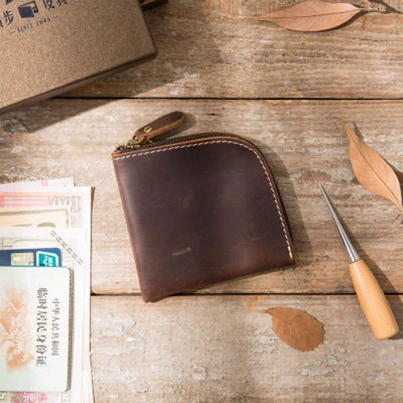 Cool Leather Mens Small Front Pocket Wallet Vintage billfold Wallets for Men