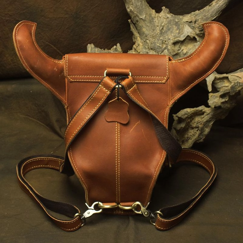 Cool Leather Mens XO Bull Backpack Tan Travel Backpack Unique Backpack for men