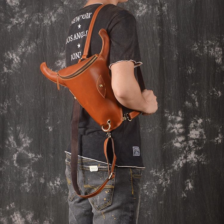 Cool Leather Mens XO Bull Backpack Tan Travel Backpack Unique Backpack for men