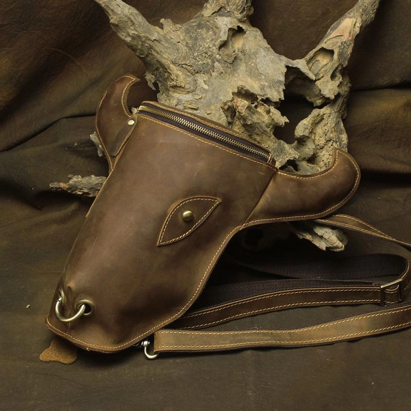 Cool Leather Mens XO Bull Backpack Tan Travel Backpack Unique Backpack for men