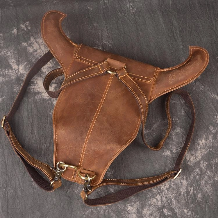 Cool Leather Mens XO Bull Backpack Tan Travel Backpack Unique Backpack for men