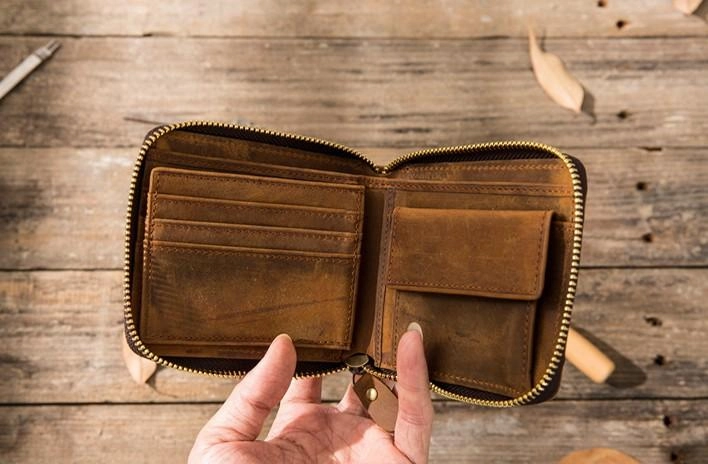 Cool Leather Vintage Mens Small Wallets Zipper billfold Wallets for Men