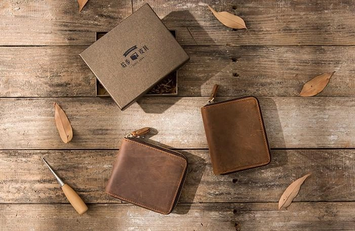 Cool Leather Vintage Mens Small Wallets Zipper billfold Wallets for Men