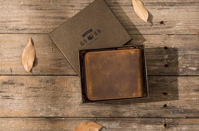 Cool Leather Vintage Mens Small Wallets Zipper billfold Wallets for Men
