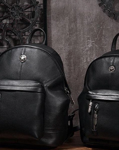 Cool Mens Black Leather School Backpack Travel Backpack Leather Hiking Backpack for Men