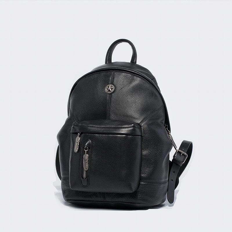 Cool Mens Black Leather School Backpack Travel Backpack Leather Hiking Backpack for Men
