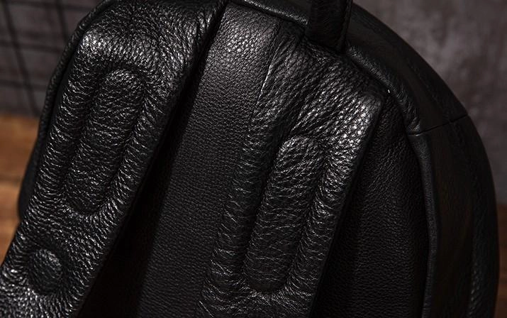 Cool Mens Black Leather School Backpack Travel Backpack Leather Hiking Backpack for Men
