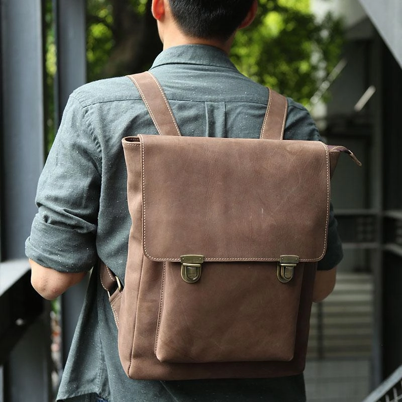 Cool Mens Leather Backpack Travel Backpacks Laptop Backpack for men