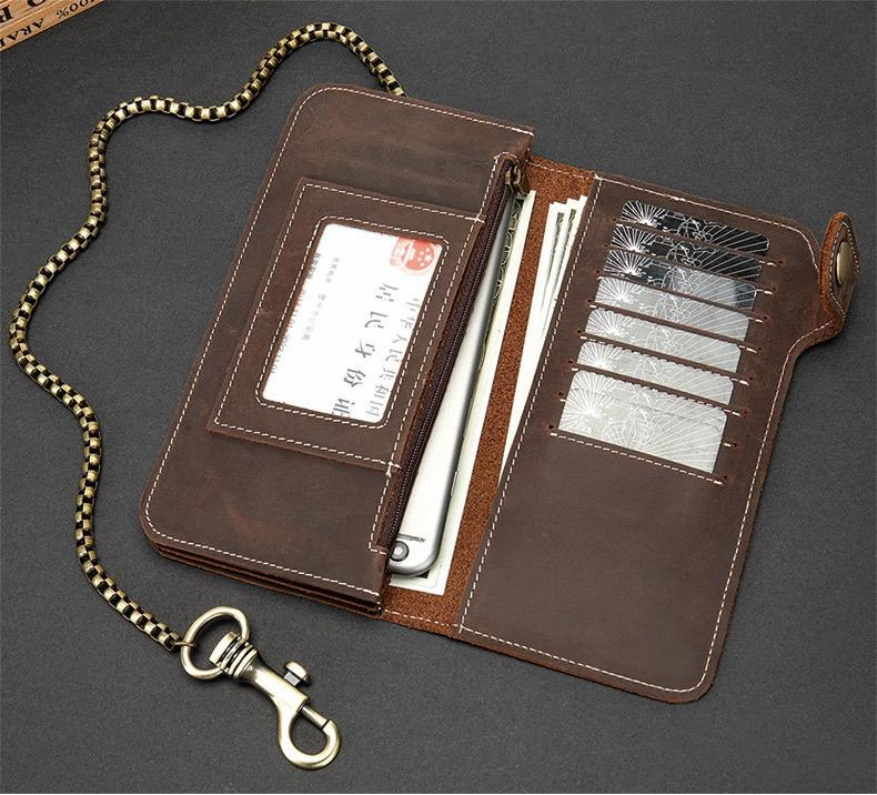 Cool Mens Leather Biker Chain Wallet Chain Wallet Long Biker Wallet for Men