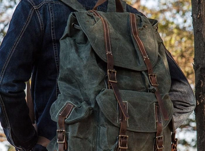 Cool Mens Waxed Large Canvas Backpack Travel Canvas Backpack for Men