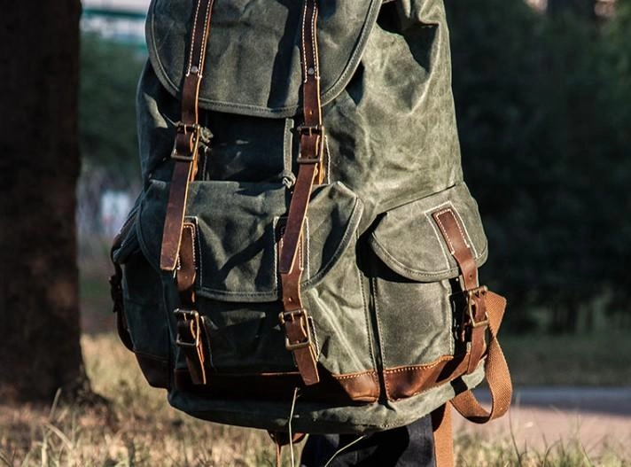 Cool Mens Waxed Large Canvas Backpack Travel Canvas Backpack for Men