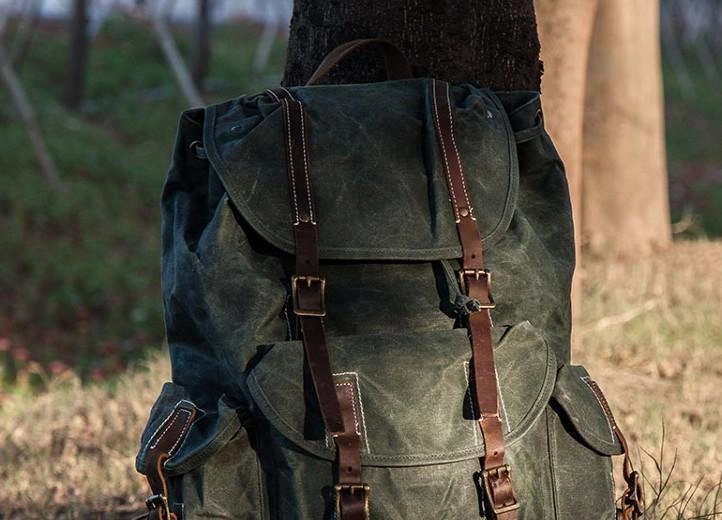 Cool Mens Waxed Large Canvas Backpack Travel Canvas Backpack for Men