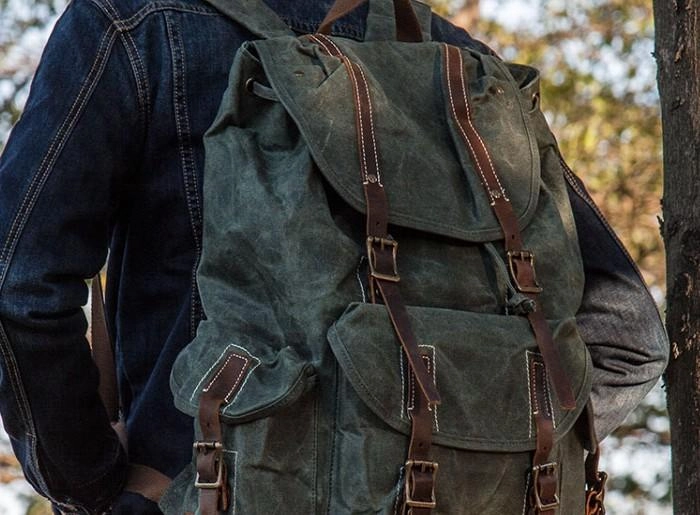 Cool Mens Waxed Large Canvas Backpack Travel Canvas Backpack for Men