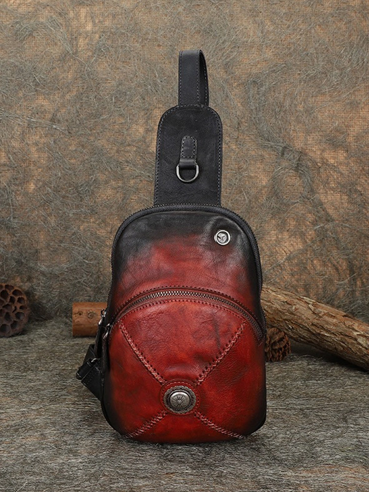 Cool Mens Womens Cap Sling Bag Vintage Leather Chest Bag Crossbody Pack for Men