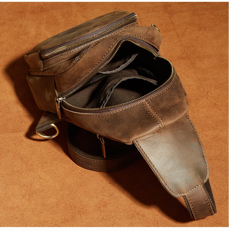 Cool Vintage Brown Leather Chest Bag Sling Bags Crossbody Sling Bag One Shoulder Backpack For Men