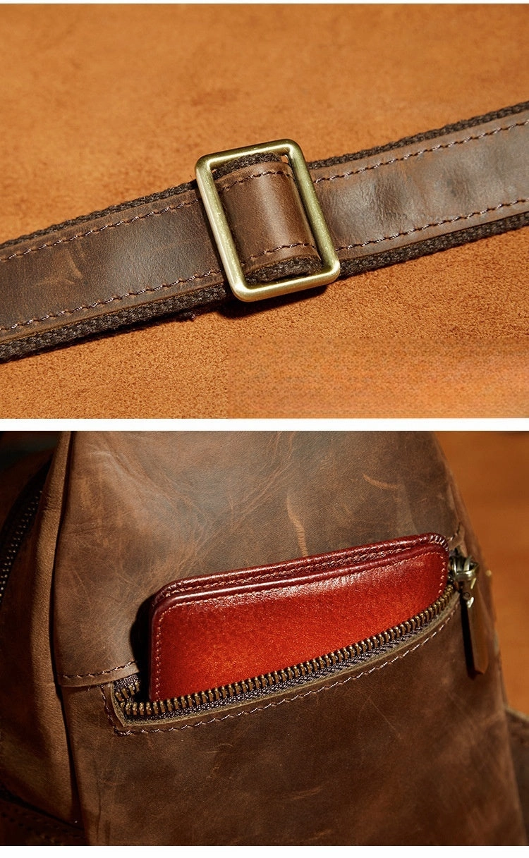 Cool Vintage Brown Leather Chest Bag Sling Bags Crossbody Sling Bag One Shoulder Backpack For Men