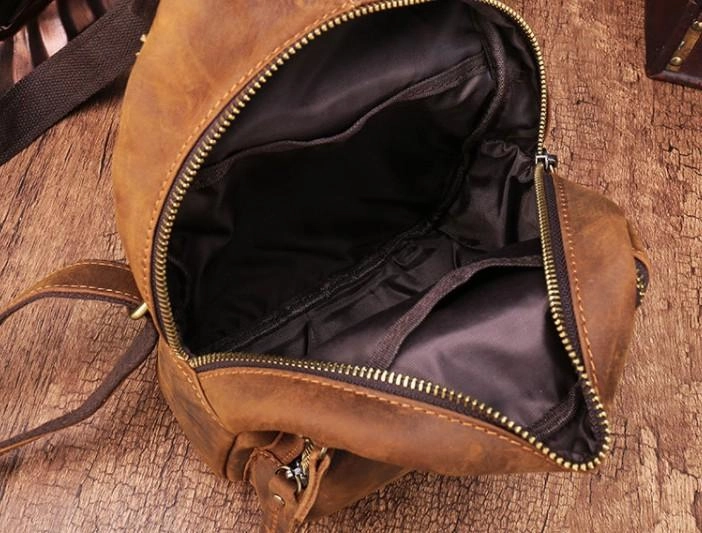 Cool Vintage Brown Leather Chest Bag Sling Bags Crossbody Sling Bag One Shoulder Backpack For Men