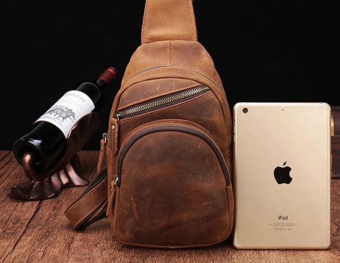 Cool Vintage Brown Leather Chest Bag Sling Bags Crossbody Sling Bag One Shoulder Backpack For Men