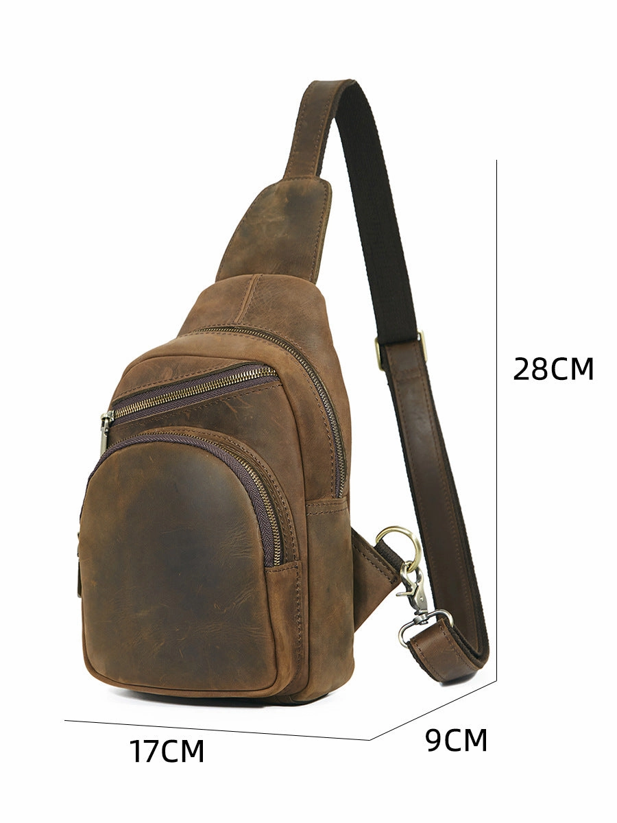 Cool Vintage Brown Leather Chest Bag Sling Bags Crossbody Sling Bag One Shoulder Backpack For Men