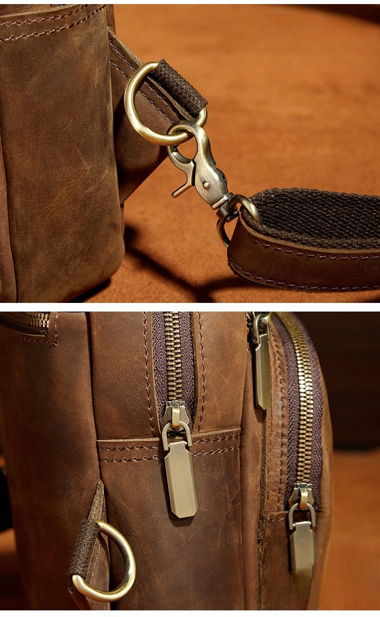 Cool Vintage Brown Leather Chest Bag Sling Bags Crossbody Sling Bag One Shoulder Backpack For Men
