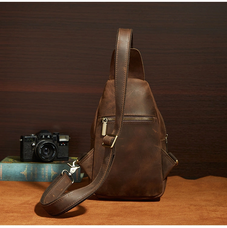 Cool Vintage Brown Leather Chest Bag Sling Bags Crossbody Sling Bag One Shoulder Backpack For Men