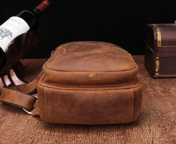 Cool Vintage Brown Leather Chest Bag Sling Bags Crossbody Sling Bag One Shoulder Backpack For Men