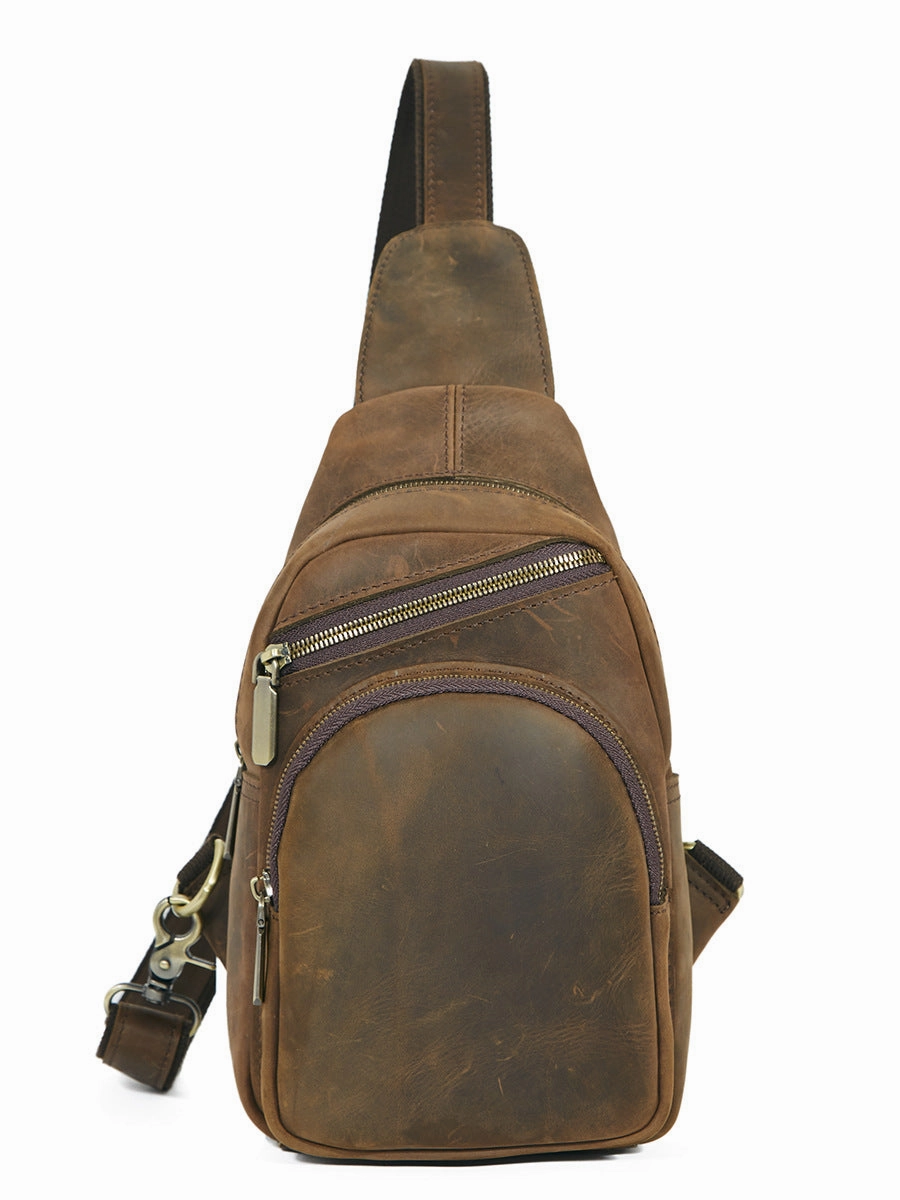 Cool Vintage Brown Leather Chest Bag Sling Bags Crossbody Sling Bag One Shoulder Backpack For Men