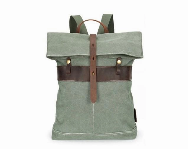 Cool Waxed Canvas Gray Leather Mens Backpack Canvas Travel Backpack Canvas School Backpack for Men