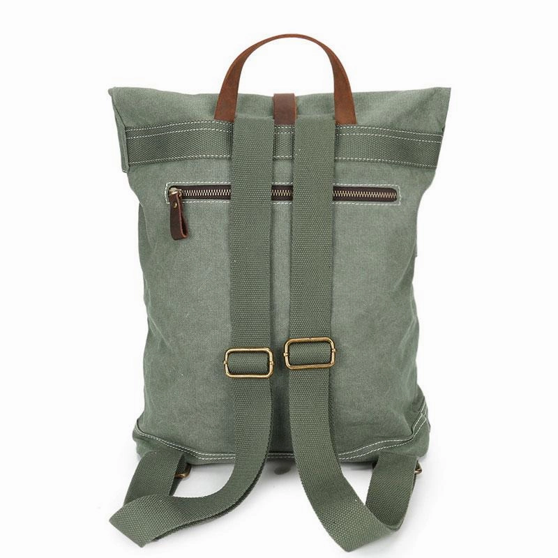 Cool Waxed Canvas Gray Leather Mens Backpack Canvas Travel Backpack Canvas School Backpack for Men
