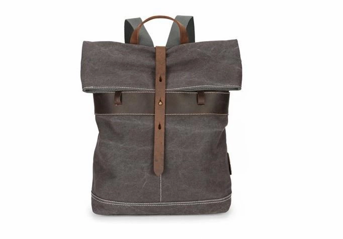 Cool Waxed Canvas Gray Leather Mens Backpack Canvas Travel Backpack Canvas School Backpack for Men