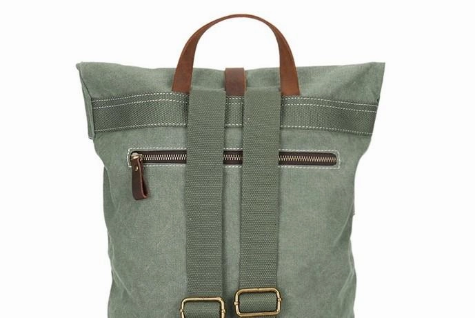 Cool Waxed Canvas Gray Leather Mens Backpack Canvas Travel Backpack Canvas School Backpack for Men