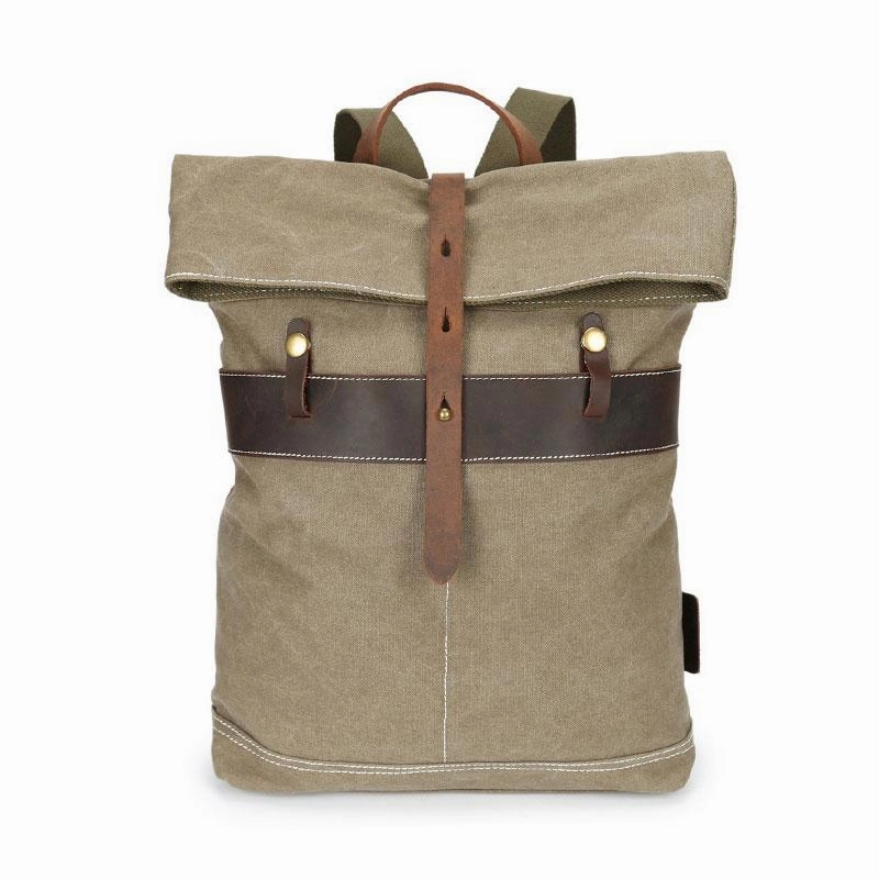 Cool Waxed Canvas Gray Leather Mens Backpack Canvas Travel Backpack Canvas School Backpack for Men