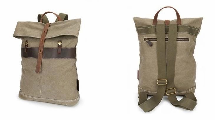 Cool Waxed Canvas Gray Leather Mens Backpack Canvas Travel Backpack Canvas School Backpack for Men
