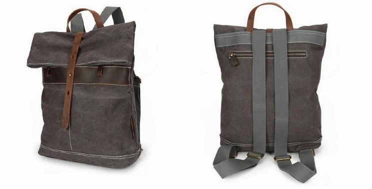 Cool Waxed Canvas Gray Leather Mens Backpack Canvas Travel Backpack Canvas School Backpack for Men