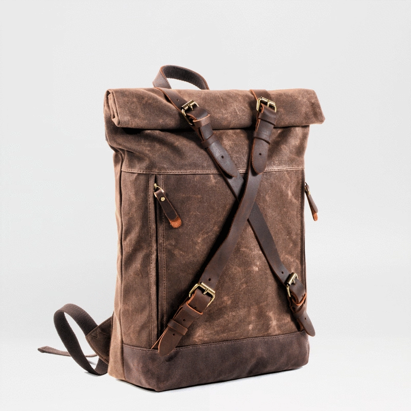 Cool Waxed Canvas Leather Mens 15.6???? Black Hiking Backpack Green Travel Backpack for Men