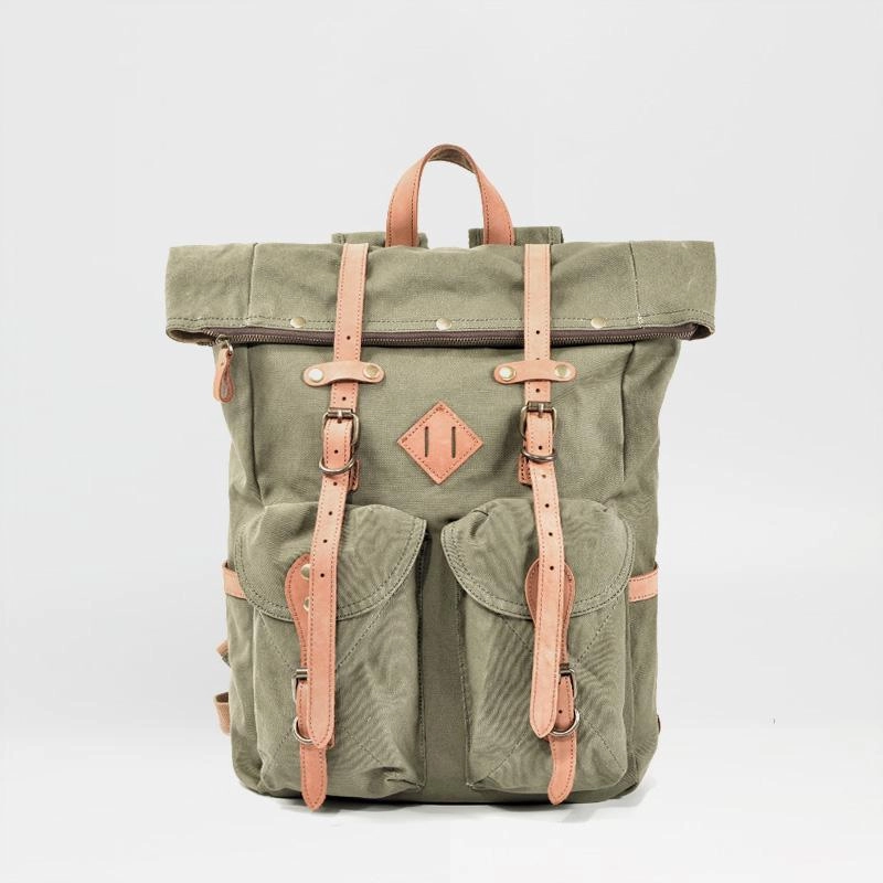 Cool Waxed Canvas Leather Mens Waterproof 16???? Large Hiking Backpack Travel Backpack for Men