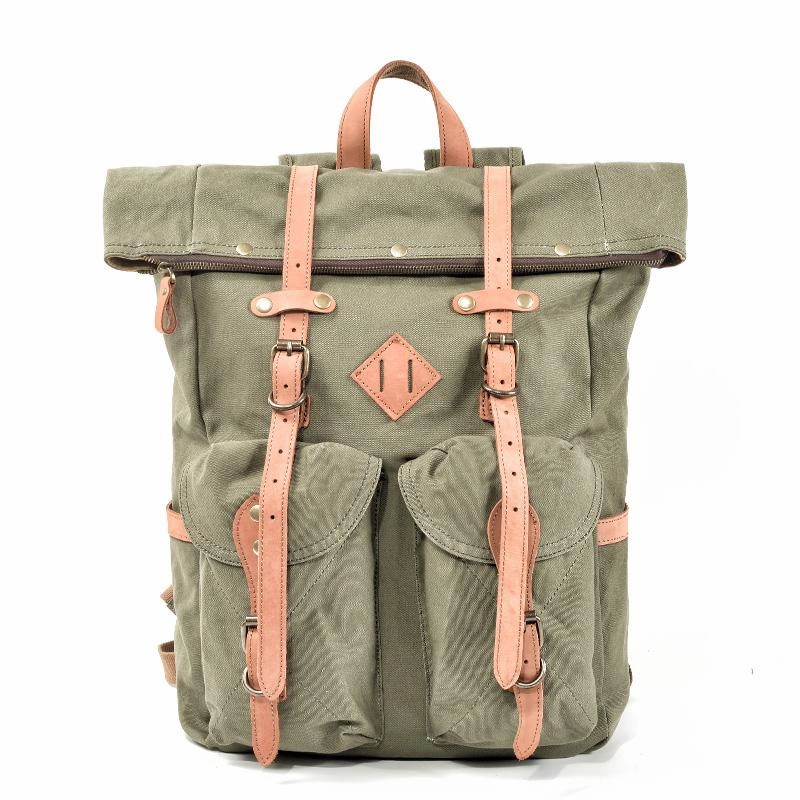 Cool Waxed Canvas Leather Mens Waterproof 16???? Large Hiking Backpack Travel Backpack for Men
