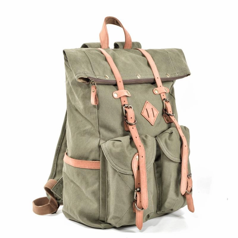 Cool Waxed Canvas Leather Mens Waterproof 16???? Large Hiking Backpack Travel Backpack for Men