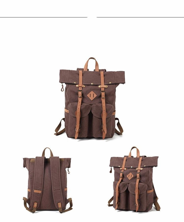 Cool Waxed Canvas Leather Mens Waterproof 16???? Large Hiking Backpack Travel Backpack for Men