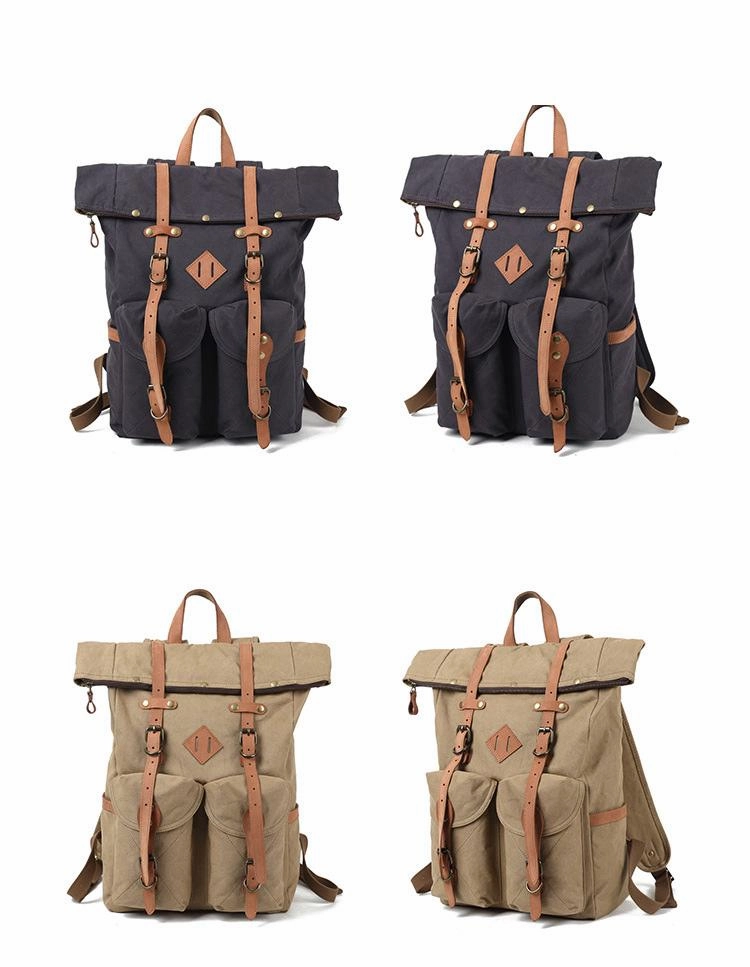 Cool Waxed Canvas Leather Mens Waterproof 16???? Large Hiking Backpack Travel Backpack for Men