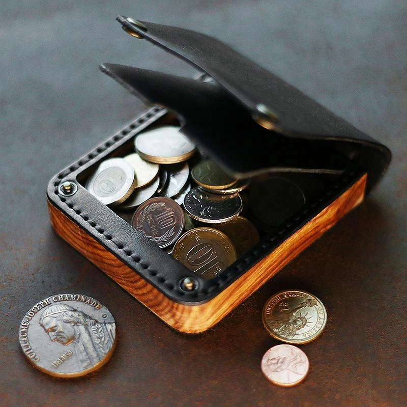Cool Wooden Leather Black Mens Wallet Small Card Holder Coin Wallet for Men