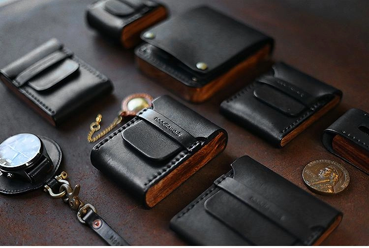 Cool Wooden Leather Black Mens Wallet Small Card Holder Coin Wallet for Men