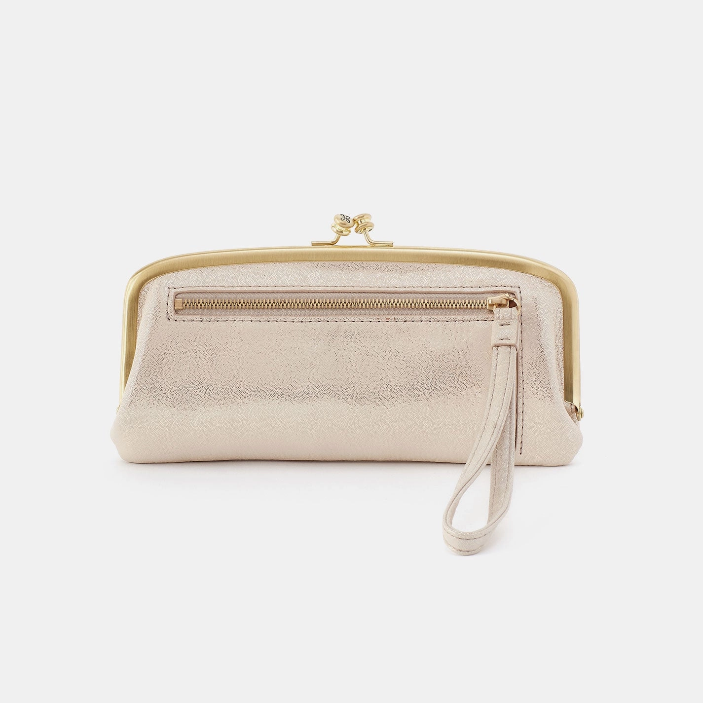 Cora Large Frame Wallet In Metallic Leather - Sand Shimmer