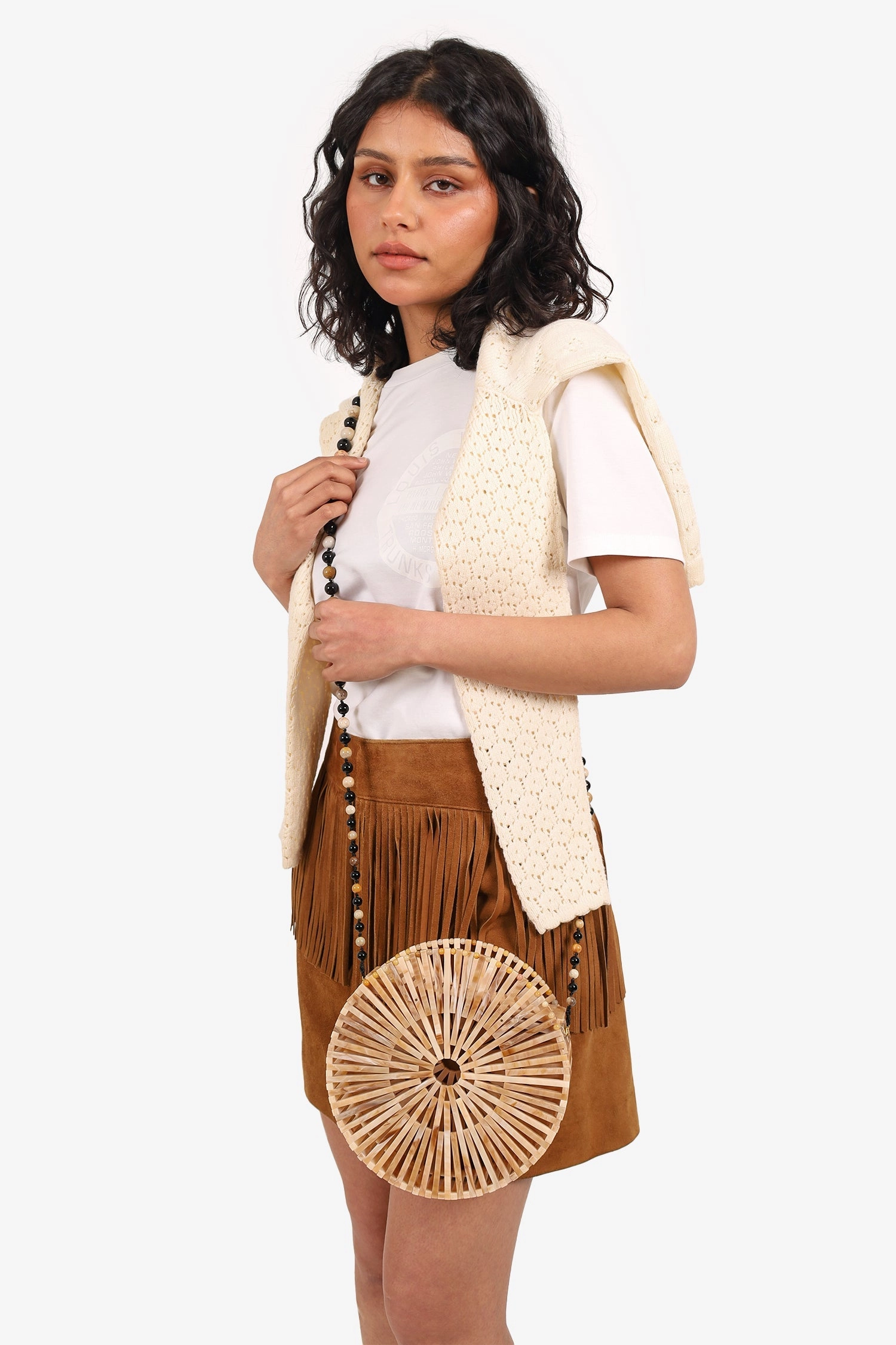 Cult Gaia Beige Acrylic Luna Beaded Crossbody